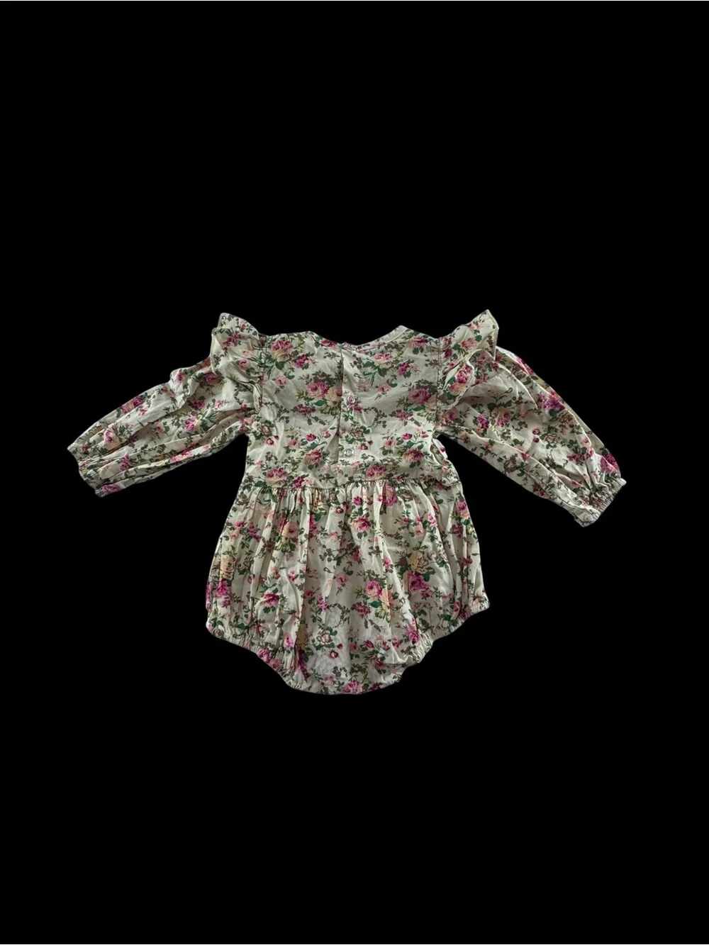 Baby Floral Ruffle Long-Sleeve One-Piece Bodysuit - Pink/White